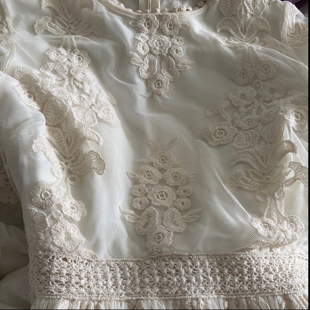 Elegant Cream and Brown Lace Dress